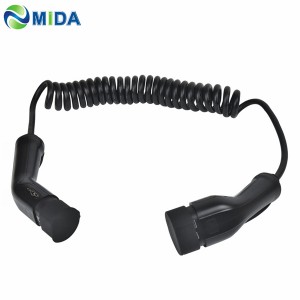11kW 16A Ụdị 2 ruo ụdị 2 EV Charger Cable Spiral Coiled Cable EV Charging Cable