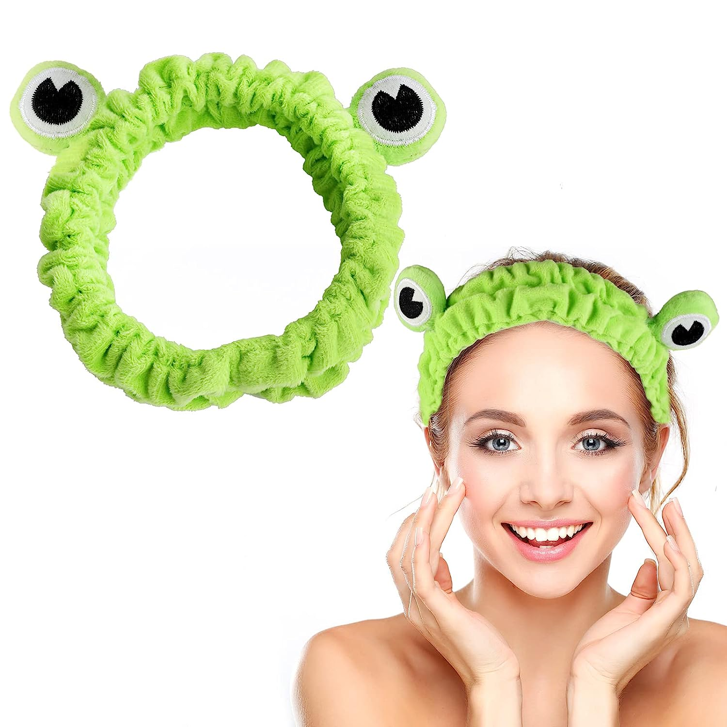 Frog Headband Спа лента за глава Green Frog Eye Еластична лента за коса