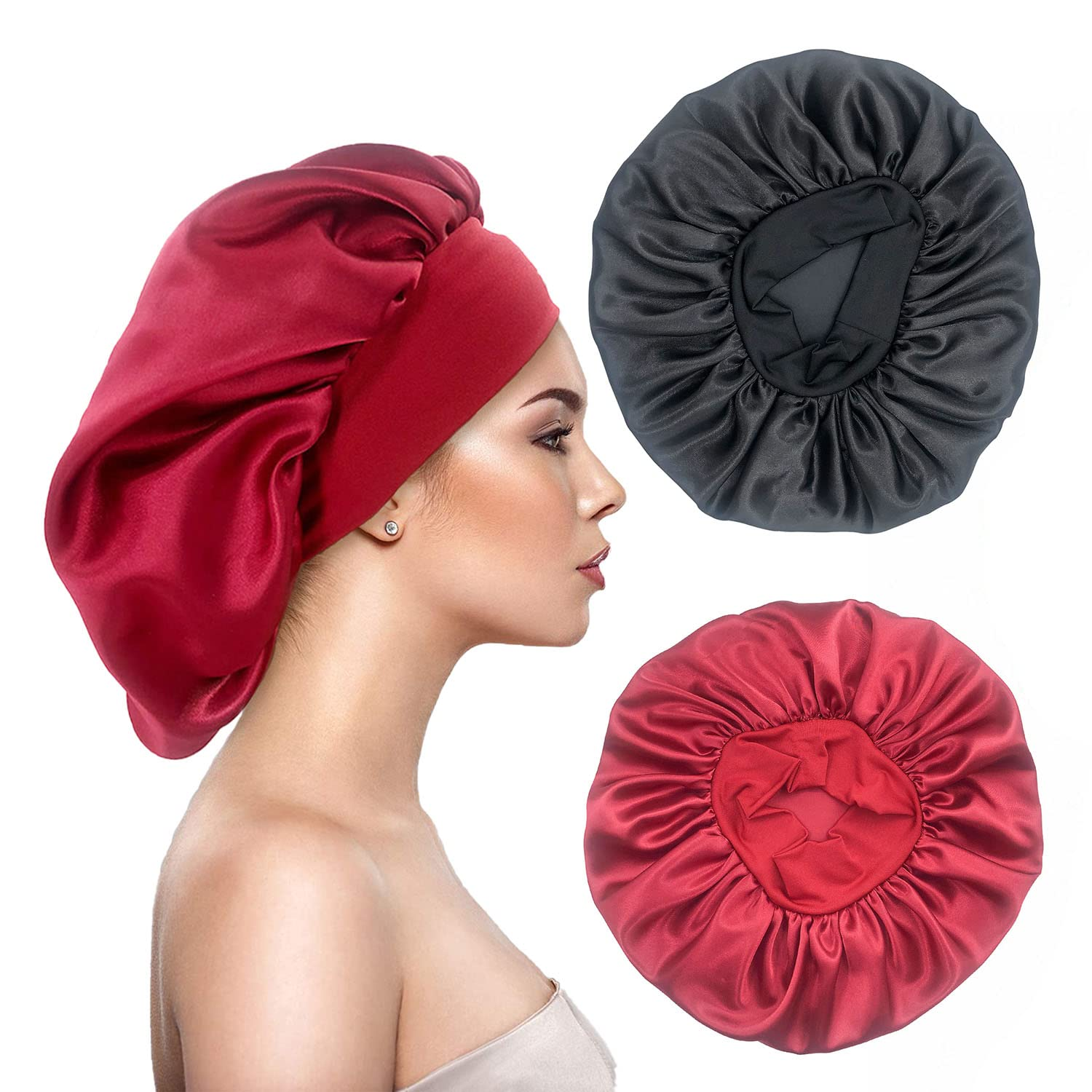 Satenska svilena kapica za kosu za spavanje elastična široka traka za crne žene s pletenicama