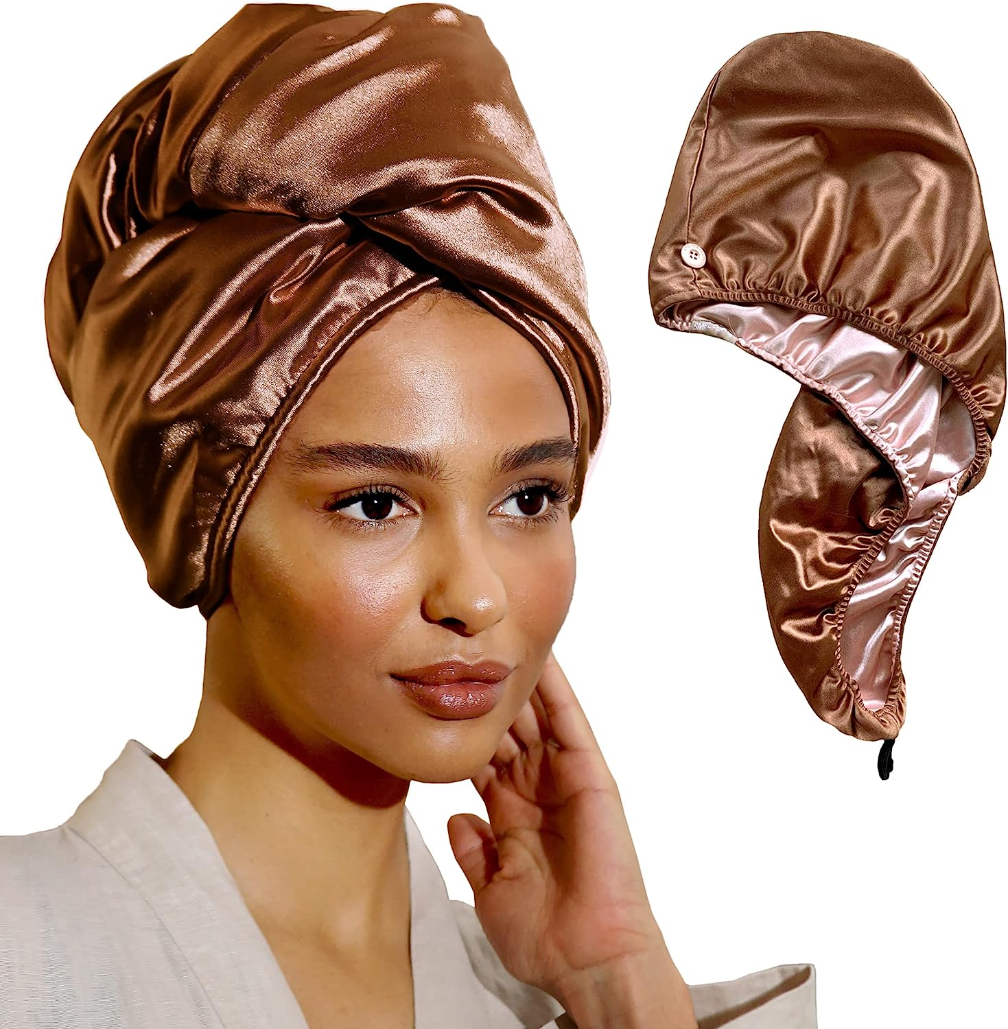 Satin Hair Wrap Towel Doble Layer Turban Towel para sa mga Babaye