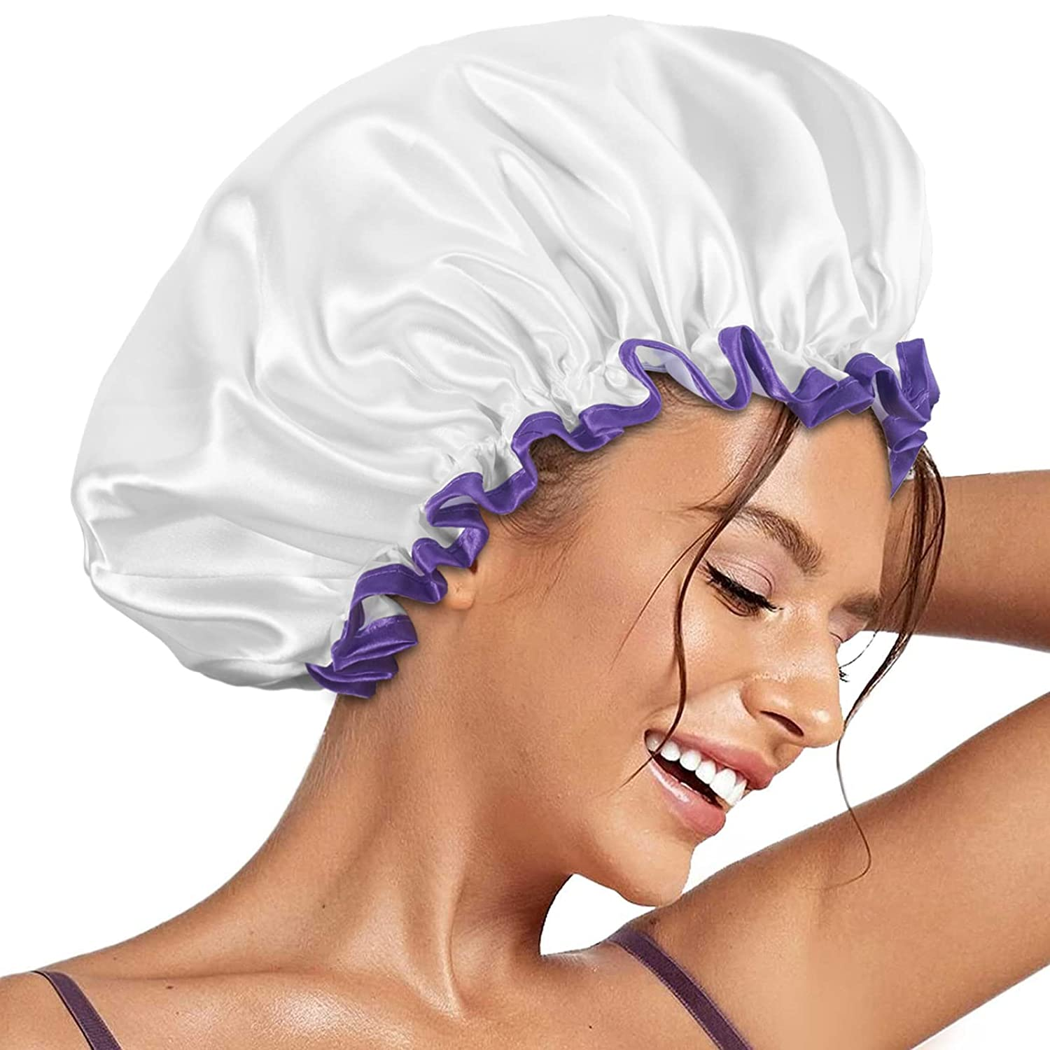 Gorros de ducha Gorro de ducha reutilizable para mulleres Gorro de cabelo impermeable de dobre capa