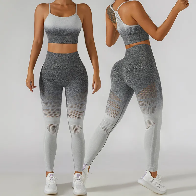 Женская бесшовная дышащая спортивная одежда для бега в помещении, фитнес-йога, комплект