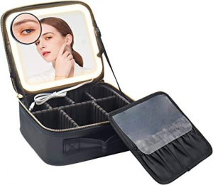 Rêwîtiyê Makeup Cosmetics Train Package Line Set PU Velvet Makeup Bag with Lights Fashion PU Leather Beauty Product Bag