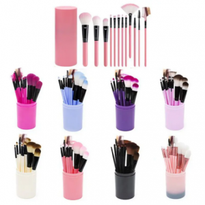 12 Pcs Makeup Brush Set 8 Warna Kosmetik Brush Kit Portable Plastik Ember Nilon Rambut Makeup Brush Set