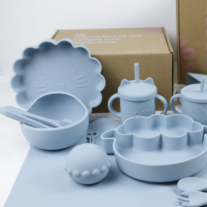 PISSEN තොග Baby Geschirr Led Weaning Silicone Bib Spoon Bowl Spoon Bowl Plate Silicone Baby Feeding Tableware Set Products