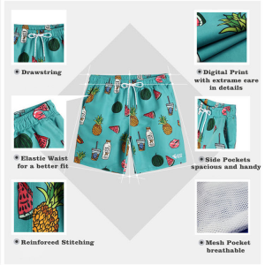 Hitro sušeče dihajoče reciklirane moške kratke plavalne kratke hlače za plažo po meri