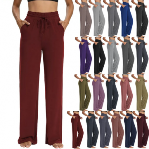 ຂາຍສົ່ງ plus size women's pants & trousers Elastic Waist custom wide legged pants