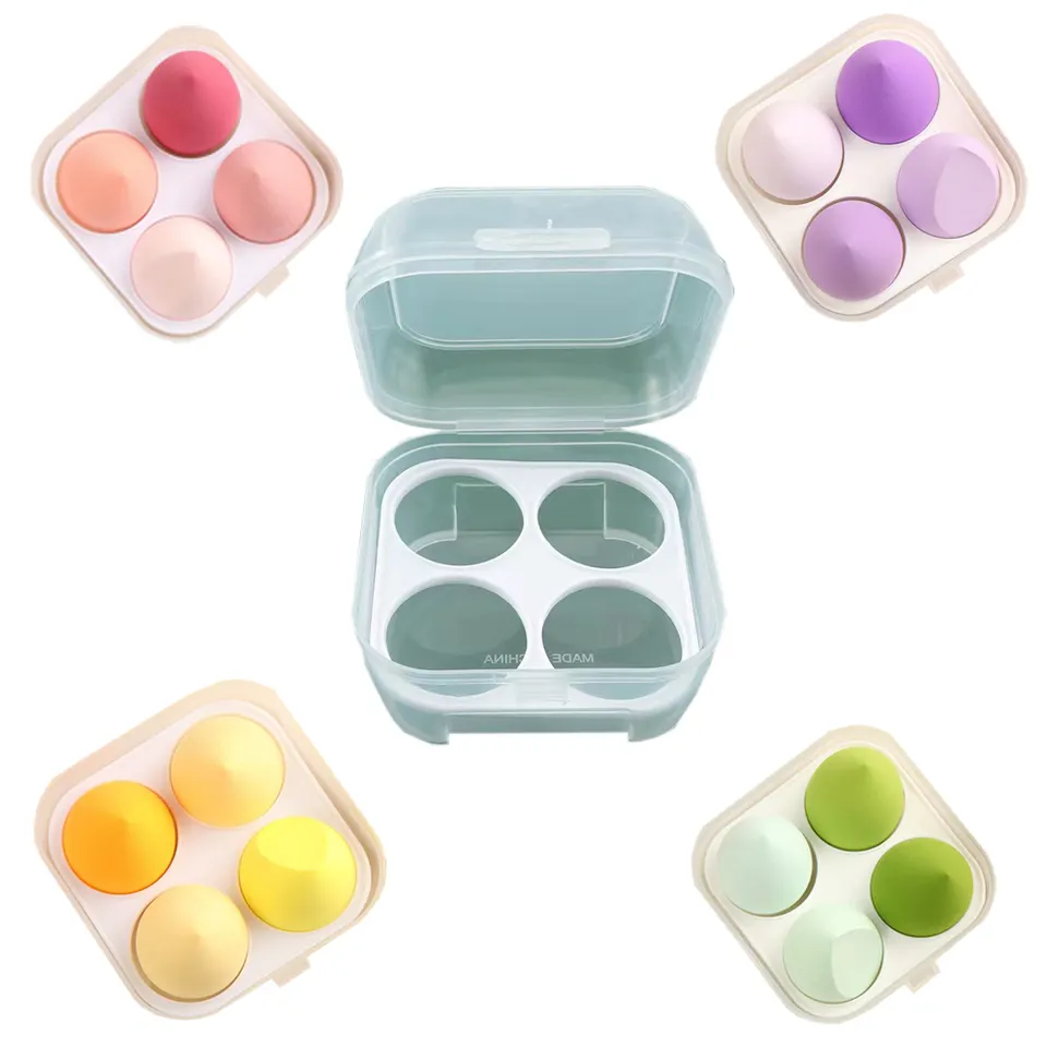 4 pcs solekan telur satu kotak Private Label Beauty Makeup Egg Sponge Set Custom Soft Puff Powder Makeup Spongees