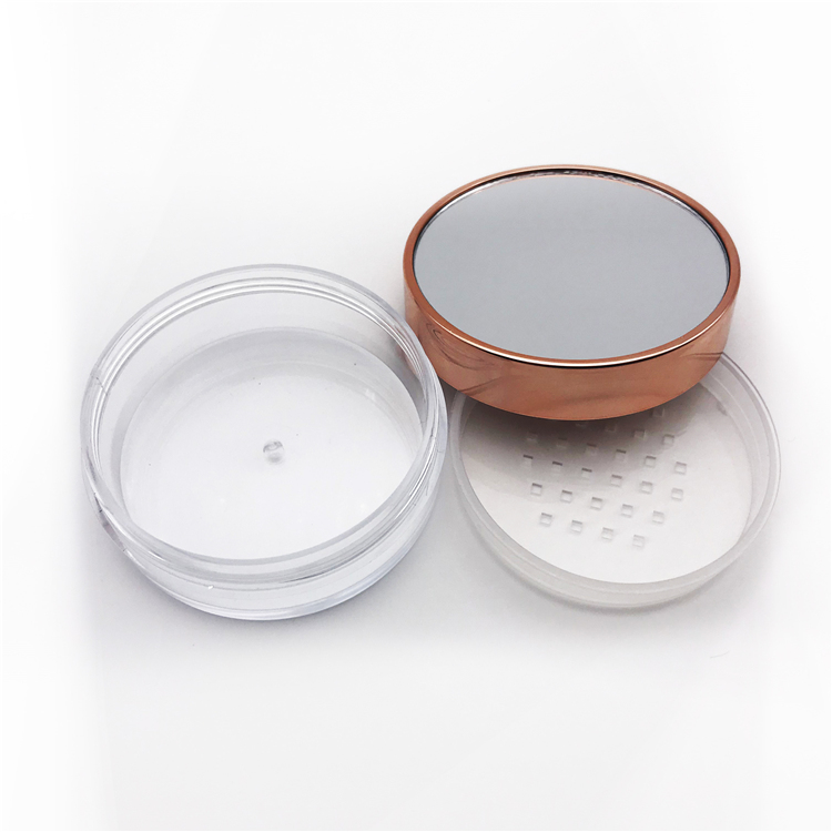 Transparent Based Plastic Round Shape  Empty Makeup Loose Powder Case With Mirror and Sifter
