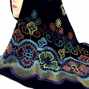 Oriģināla pielāgošana Ziedu izšuvums Karstā urbja šalle Musulmaņu lakats Sieviešu šalle