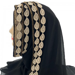 Selendang sutra imitasi Rong renda ing sisih siji jilbab Muslim
