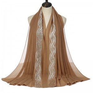Шифон шал са једном ивицом златна чипка, сјајан, луксузан шал умерене дебљине