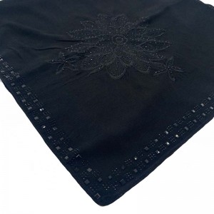 Extra schwarze Halstuchstickerei Hot Drill Schal muslimischen Kopftuch Frauen Schal