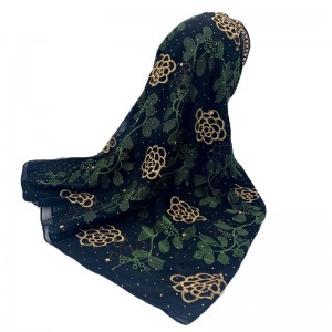 Imitación de seda Bordado enteiro delicado Bufanda de perforación en quente Pañuelo musulmán Bufanda de mujer