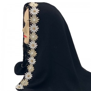 Batic musulman Material extrem de negru Dantela fantezie Esarfa femei