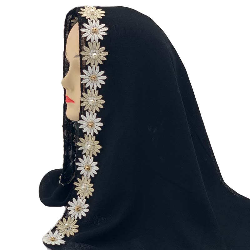 Muslim headscarf Lubhang itim na materyal magarbong puntas Women scarf