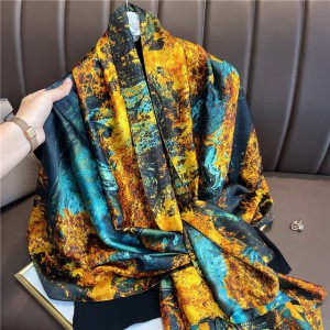 Ink painting retro art Printing Custom contrasting color Silk Twill women Scarf and Hijab