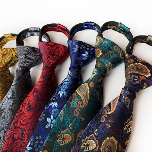 Durable Easy Wearing Elegant classical pattern Striped silk Adjustable Decoration Narrow Zipper Tie Mens