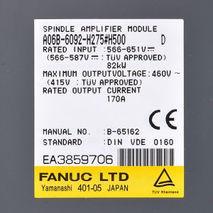Fanuc wuxuu wadaa A06B-6092-H275#H500 Fanuc Spindle amplifier moudle A06B-6092-H275