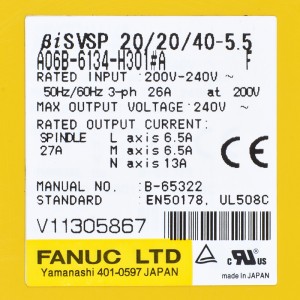 Pohony Fanuc A06B-6134-H301#A Fanuc BiSVSP 20/20/40-5,5
