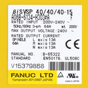 Fanuc drive A06B-6134-H303#A Fanuc BiSVSP 40/40/40-15