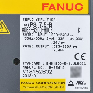 Fanuc ڊرائيو A06B-6200-H008 Fanuc servo amplifier aiPS 7.5-B