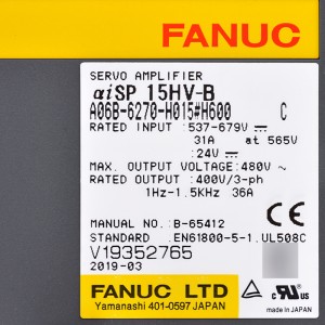Hoʻokuʻu ʻo Fanuc i ka A06B-6270-H015#H600 Fanuc servo amplifier aiSP 15HV-B