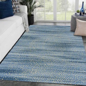 Pielāgota dizaina ģeometriskā raksta zils un balts poliestera mīksts paklājs