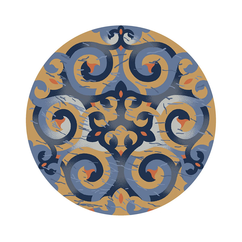 Antieke ronde blauwe wollen handgetufte tapijten