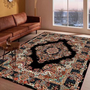 8×10 Vintage woonkamer rood zwart Perzisch tapijt
