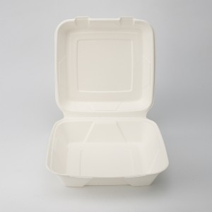 9″ x 9″ Tukkukaupan biohajoava kertakäyttöinen takeaway-tarvikeastia sokeriruoko bagassimassa simpukka Bento-lounaslaatikko