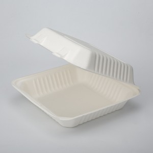 9″ x 9″ Eco friendly Disposable Take Away Sugarcane Bagasse Clamshell Food Container Lunch Box