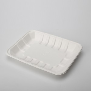 Tavă pentru containere alimentare de unică folosință, fără PFAS, 9″ x 5″, hârtie biodegradabilă personalizată din trestie de zahăr, bagas, pulpă
