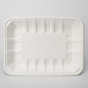 Bandeja descartável para recipientes de alimentos descartáveis ​​de polpa de bagaço de cana-de-açúcar de papel biodegradável personalizado de 9 ″ x 5 PFAS grátis