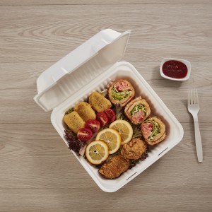 9" x 9" ekološki prihvatljiva kutija za ručak za jednokratnu upotrebu od šećerne trske od školjki za ponijeti
