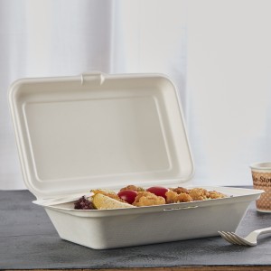 9″ x 6″ Eco-friendly Sugarcane Bagasse Takeaway Bento Food Clamshell Lunch Box