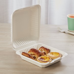 8″ x 8″ Containere cu ridicata de unică folosință pentru mâncare la pachet, bagas de trestie de zahăr, cutie de prânz cu clapetă