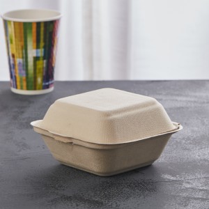 Custom 6 ″ x 6 ″ Biodegradable Disposable Sugarcane Bagasse Clamshell Burger Box Box