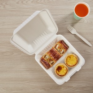 8″ x 8″ Velkoobchodní jednorázové nádoby na jídlo s sebou Cukrová třtina Bagasse Bento Clamshell Lunch Box
