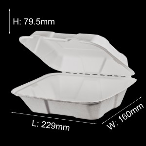 9″ x 6″ Custom Wholesale Biodegradable Eco friendly Microwavable Clamshell Bento Lunch Box