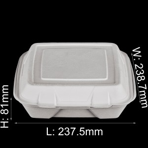 9 ″ x 9″ Wholesale Biodegradable Disposable Takeaway Takeout Chotengera cha nzimbe Bagasse Pulp Clamshell Bento Lunch Box