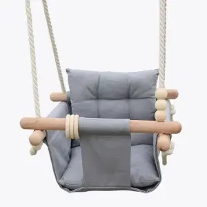 Siguran i siguran dizajn Izdržljiva platnena tkanina bukovo drvo PP vlakna jastuk za punjenje pamučno uže ljuljačka za djecu siva