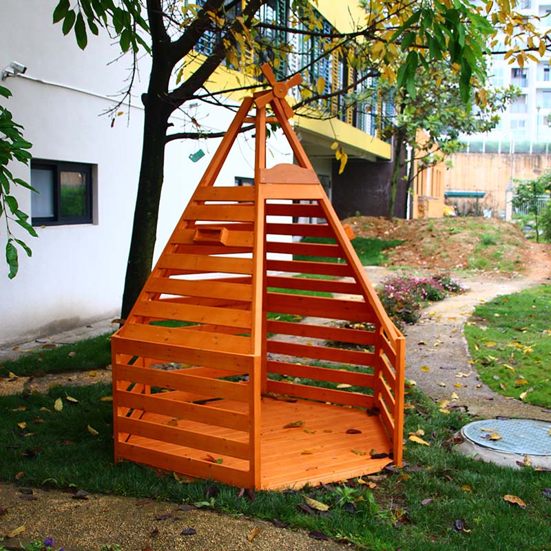 Casa de xogos de madeira maciza ao aire libre para nenos