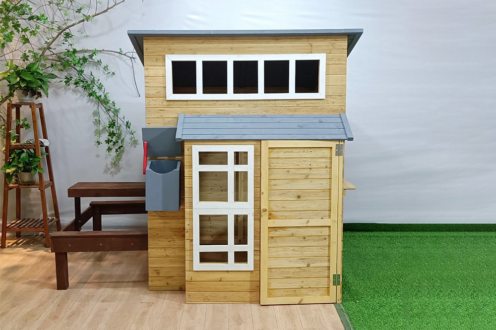 Produkte të tjera mobiljesh për fëmijë në kopsht për fëmijë luan shtëpi loje prej druri, shtëpi e vogël në natyrë