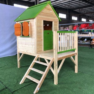 Grosir High Quality Anak Outdoor Kayu Kids Wood Playhouse karo Slide
