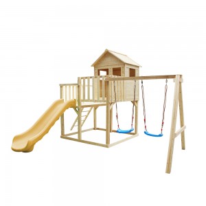 2022 Голяма детска площадка на открито Детска дървена детска игра Дървена къща Къщи за игра с пързалка