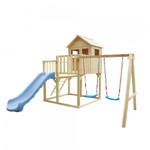 2022 Μεγάλη υπαίθρια παιδική χαρά Child Wood Kids Play Playhouses Wooden House with Slide