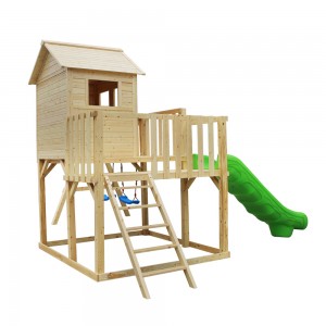 2022 Μεγάλη υπαίθρια παιδική χαρά Child Wood Kids Play Playhouses Wooden House with Slide