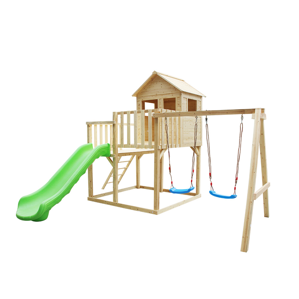 2022 Malaking Outdoor Playground Child Wood Naglalaro ang mga Bata sa Wooden House Playhouse na May Slide