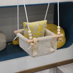 Ξύλινη κρεμαστή καρέκλα μωρού με κούνια με ζώνη ασφαλείας 5 σημείων a